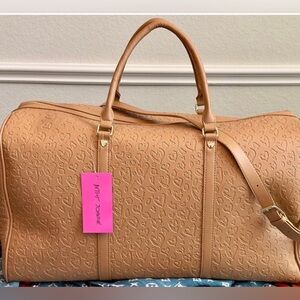 CAMEL COLORED BETSEY JOHNSON HEART IMPRINTED OVERNIGHT BAG